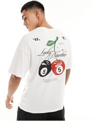 Jack & Jones - Camiseta blanca extragrande con estampado "lucky number" en la espalda - Lyst