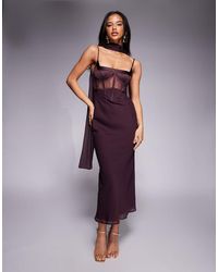 ASOS - Cami Satin And Lace Slip Midi Dress With Scarf Detail - Lyst