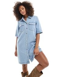 ONLY - Denim Jurk Met Korte Mouwen - Lyst