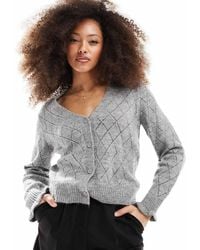 Jdy - Diamond Knit Cardigan With Lettuce Sleeve - Lyst