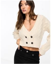 Vila - Double Breasted Cable Knit Cardigan - Lyst