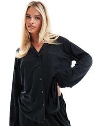 Loungeable Petite - Super Soft Jersey Revere Top And Wide Leg Pyjama Set With Piping Detail - Lyst