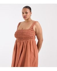 ASOS - Asos Design Curve Selina Beach Textured Cotton Shirred Mini Sundress - Lyst
