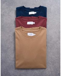 TOPMAN - Confezione Da 3 T-Shirt Vestibilità Classica Color Pietra Scuro, Bordeaux E Blu - Lyst