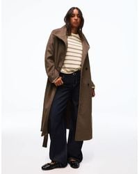 Bershka - Long Funnel Neck Coat With Belt - Lyst