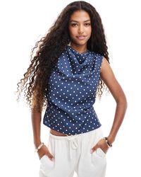 ASOS - Top Senza Maniche Con Stampa A Pois E Scollo Ad Anello Drappeggiato - Lyst