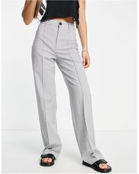 Pull&Bear High Waist Tailored Straight Leg Pants With Front Seam - Gray