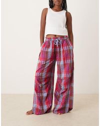 Free People - Pantaloni Del Pigiama A Fondo Ampio Bordeaux A Quadri - Lyst