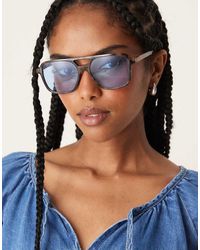 ASOS - Tort Aviator Sunglasses With Blue Lens - Lyst