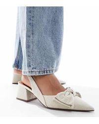 Asos Design Wide Fit - Symphony Bow Slingback Mid Block Heeled Shoes - Lyst