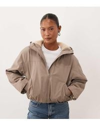 ASOS - Asos Design Petite Short Hooded Rain Coat With Borg Liner - Lyst