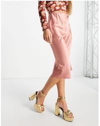 Miss Selfridge Satin Bias Cut Midi Skirt - Pink