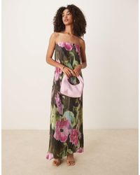 ASOS - Robe bandeau plissée longue à imprimé fleuri style aquarelle - Lyst