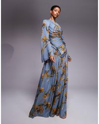 ASOS - Asos Design Tall Crinkle Chiffon Gathered Maxi Dress With Micro Ruffles - Lyst