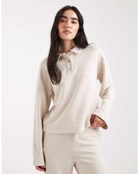 Vero Moda - Top Color Crema Con Cuello Tipo Polo De Tejido De Sudadera Muy Suave De (Parte De Un Conjunto)-Blanco - Lyst