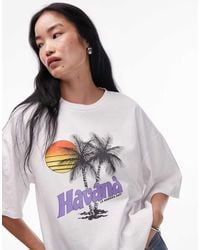 TOPSHOP - Camiseta Extragrande Con Estampado Gráfico "Havana" De Punto Liso De -Blanco - Lyst