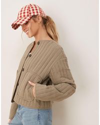 ASOS - Linen Crop Collarless Quilted Jacket - Lyst