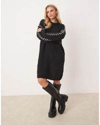 Vila - Knitted Jumper Mini Dress With Contrast Stitch - Lyst