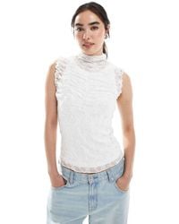 Vero Moda - Sheer Ruched Lace Sleeveless Top - Lyst