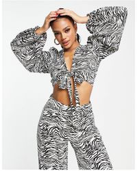 In The Style - X Yasmin Devonport Exclusive Tie Front Cropped Shirt Co-ord - Lyst