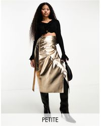 Never Fully Dressed - Petite Pu Metallic Wrap Midi Skirt - Lyst