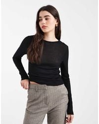 ASOS - Textured Mesh Long Sleeve Top With Side Ruching Detail - Lyst