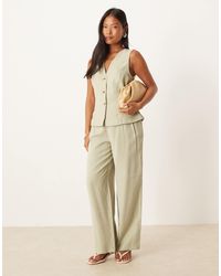 Vila - Pantalon habillé d'ensemble à taille haute - sauge - Lyst