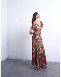 TOPSHOP - Robe mi-longue à imprimé fleuri flou avec manches évasées et ourlet à basque - Lyst