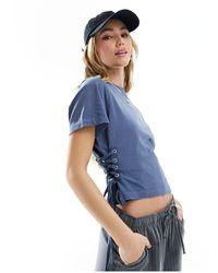 Miss Selfridge - T-shirt à manches courtes et liens sur les côtés - bleu délavé - Lyst