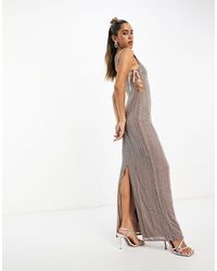 ASOS - Embellished Herringbone Maxi Dress With Cut Out Side Detail - Lyst