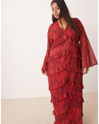 Pretty Lavish Curve - Long Sleeve Ruffle Maxi Dress - Lyst