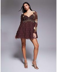 ASOS - Embellished Dropped Pearl Mini Dress With 3D Flowers - Lyst