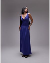 TOPSHOP - Robe longue à taille froncée et fines bretelles - Lyst