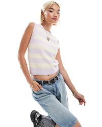 Monki - Chaleco A Rayas Amarillas Y Lilas Con Cuello Redondo De Punto De - Lyst