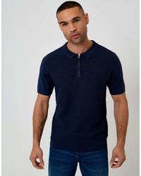 Threadbare - Textured Knit Quarter Zip Polo - Lyst