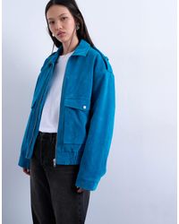 TOPSHOP - Faux Suede Quilted Lined Bomber Jacket With Popper Details - Lyst