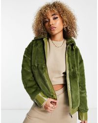 Jayley - Faux Fur Bomber With Faux Leather Trims - Lyst