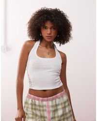 Collusion - Halter Rib Top With Lace Inserts - Lyst