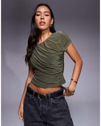 ASOS - Slinky Short Sleeve Drape Front Top - Lyst