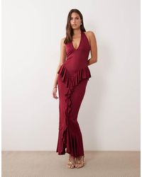 Ruched & Ready - Sculpting Halterneck Open Back Ruffle Drape Detail Maxi Dress - Lyst