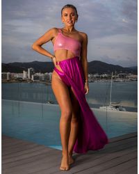 South Beach - X Miss Molly Plisse & Metallic Side Split Beach Summer Dress - Lyst