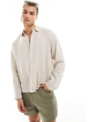 Bershka - Linen Rustic Long Sleeve Shirt - Lyst