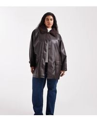 ASOS - Asos Design Curve Leather Look Jacket With Borg Collar And Cinch Waist - Lyst