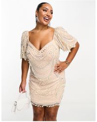 ASOS - Curve Encrusted Mini Dress With Puff Sleeve And Faux Pearl Embellishment - Lyst