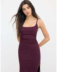 Stradivarius - Bengaline Midi Dress With Square Neckline - Lyst