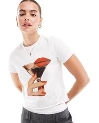 ASOS - T-shirt ristretta bianca con grafica di labbra e drink - Lyst