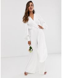 ASOS Wrap Drape Side Wedding Jumpsuit - White