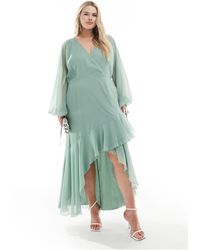 ASOS - Asos Design Curve Exclusive Long Sleeve Chiffon Wrap Midi Dress - Lyst