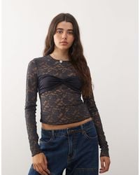 Lioness - Midnight Long Sleeve Sheer Lace Top - Lyst