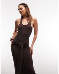 4th & Reckless - Soft Jersey Scoop Neck Halterneck Drape Tie Front Maxi Dress - Lyst